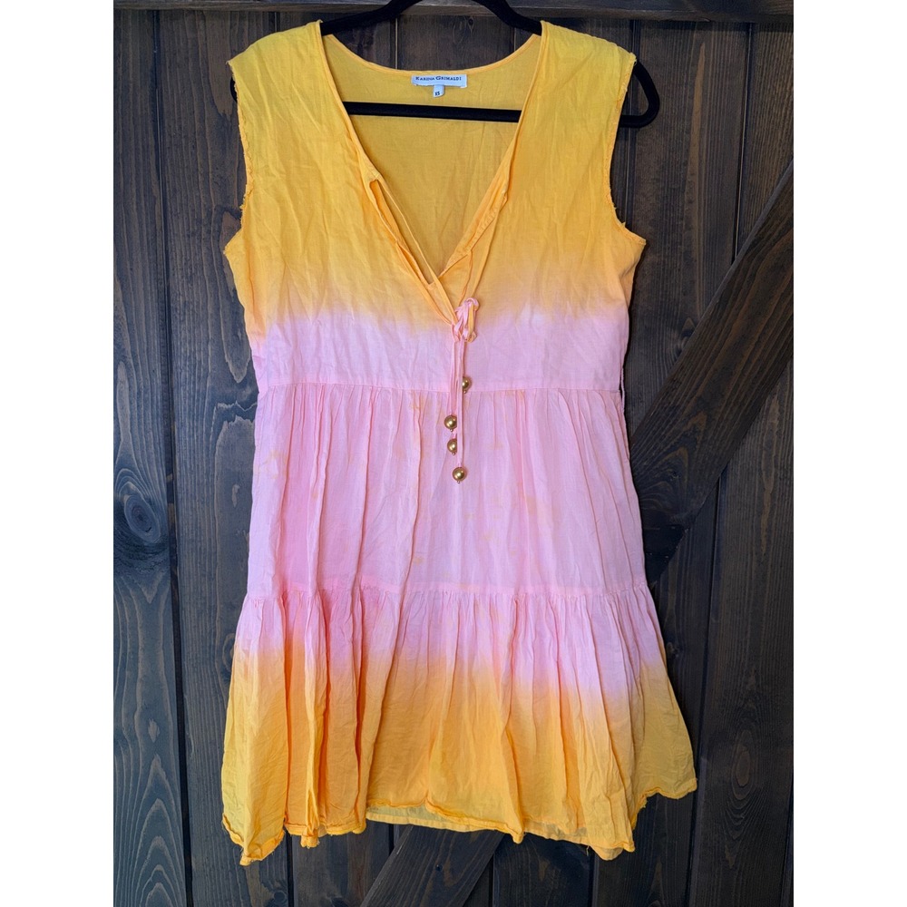 Karina Grimaldi Ombré Dyed Tiered Mini Dress Boho Resortwear Babydoll Sz XS